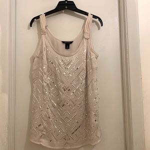 White House Black Market Sleeveless Relaxed Fit Beaded Blouse